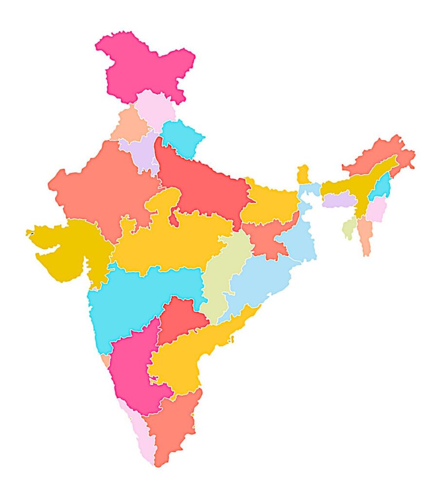 Colorful map of India for showcasing virtual office locations for GST registration