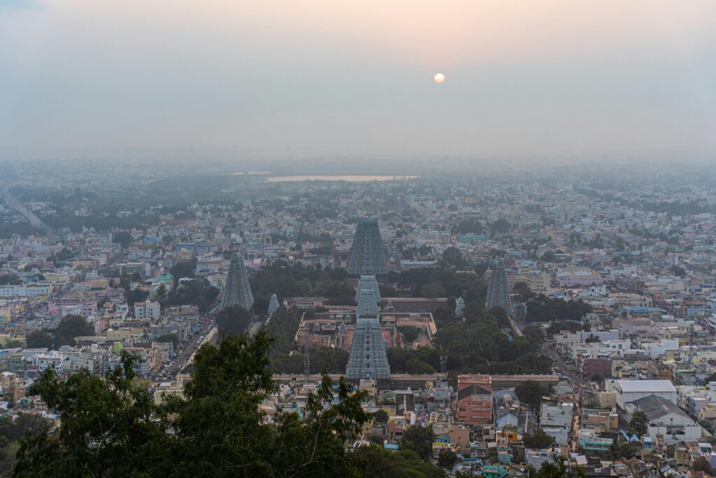 "Aerial view of Madurai temple locations, ideal for virtual office for GST registration"